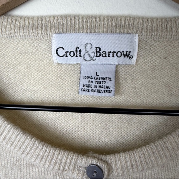 VTG Croft & Barrow 100% Cashmere Classic Cardigan Cream Womens Size L Cozy Soft - Picture 4 of 6